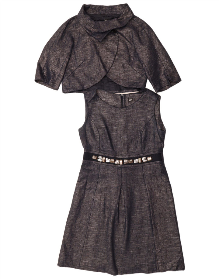 CINZIA ROCCA Damen 1-Knopf-2-teiliges Set UK 10 Small Marineblaue Baumwolle