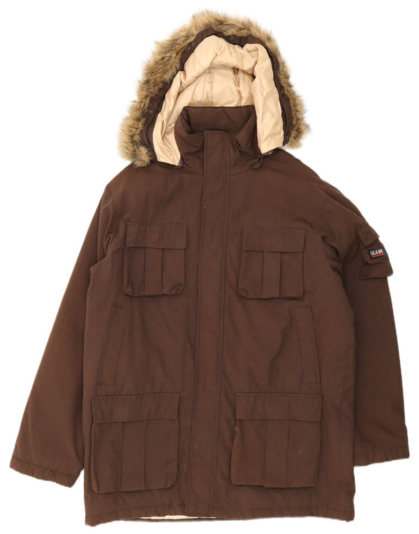 Slam gepolsterter Herrenmantel mit Kapuze, UK 42 XL, braunes Nylon