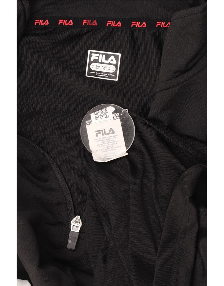 FILA Herren-Trainingsanzug-Oberteil mit Reißverschluss am Hals, XL, schwarzes Farbblock-Polyester