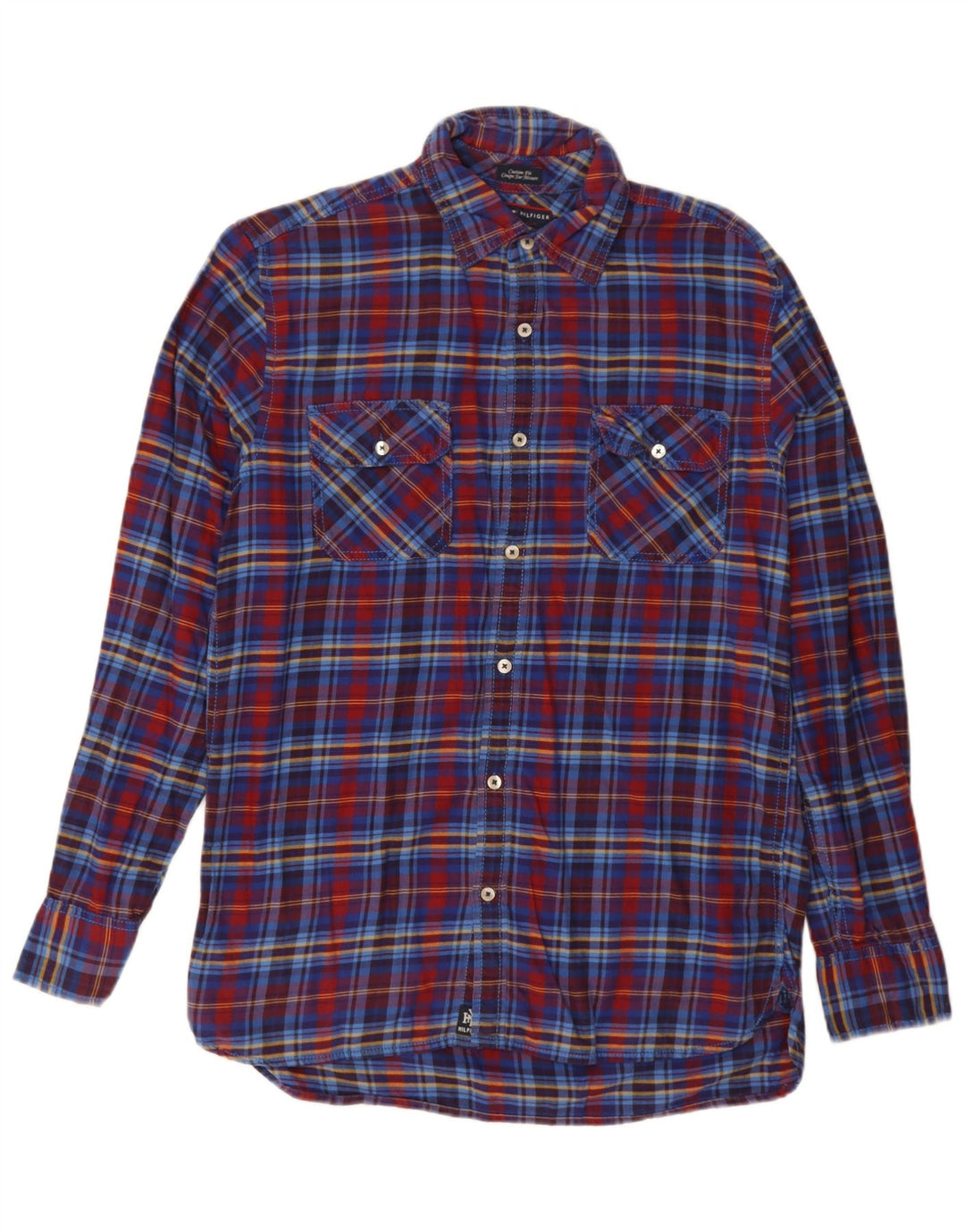 Tommy Hilfiger Herren-Flanellhemd mit passgenauer Passform, mittelblau karierte Baumwolle