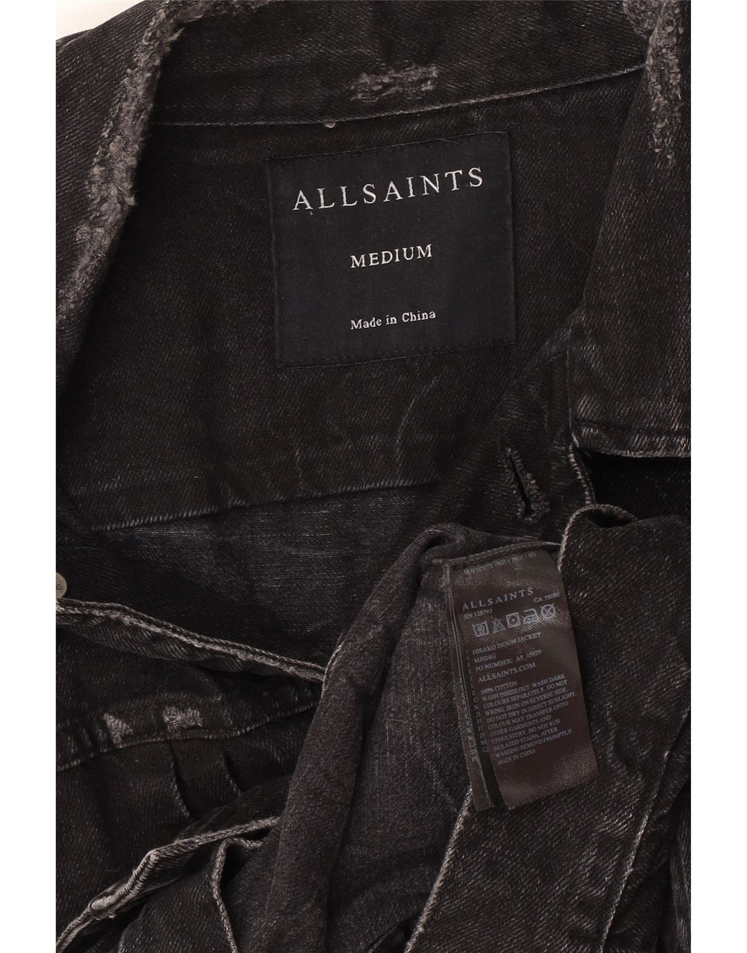 All Saints Distressed Jeansjacke für Herren, UK 38, mittelschwarz, Baumwolle