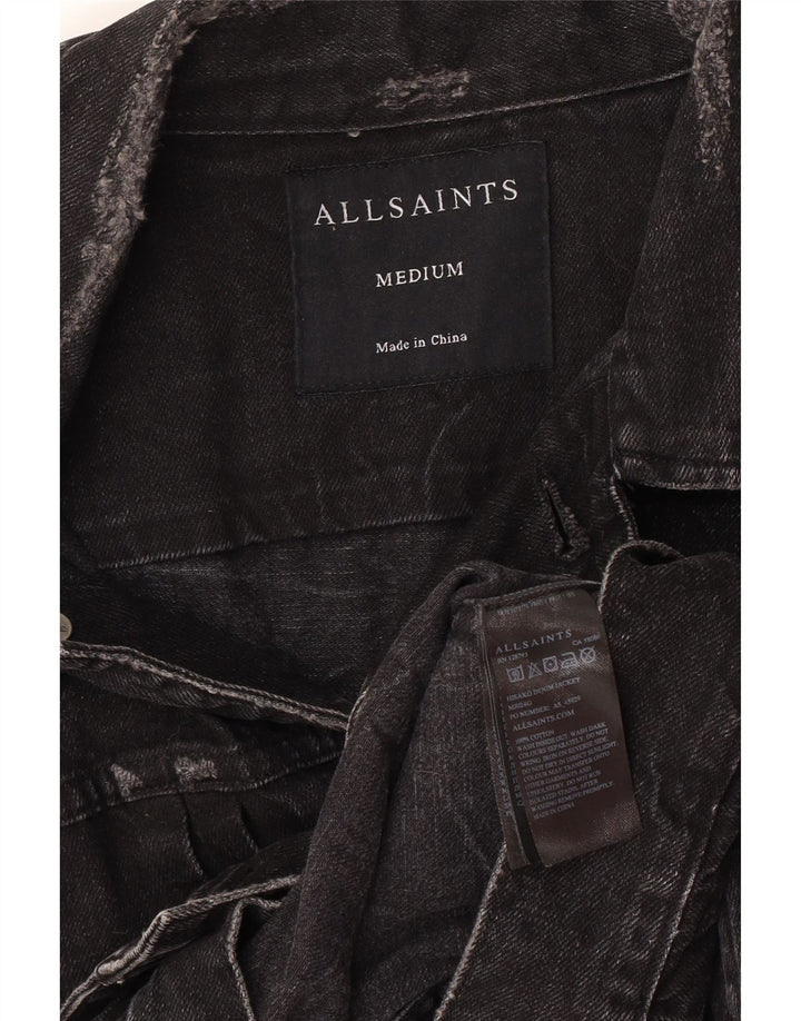 All Saints Distressed Jeansjacke für Herren, UK 38, mittelschwarz, Baumwolle