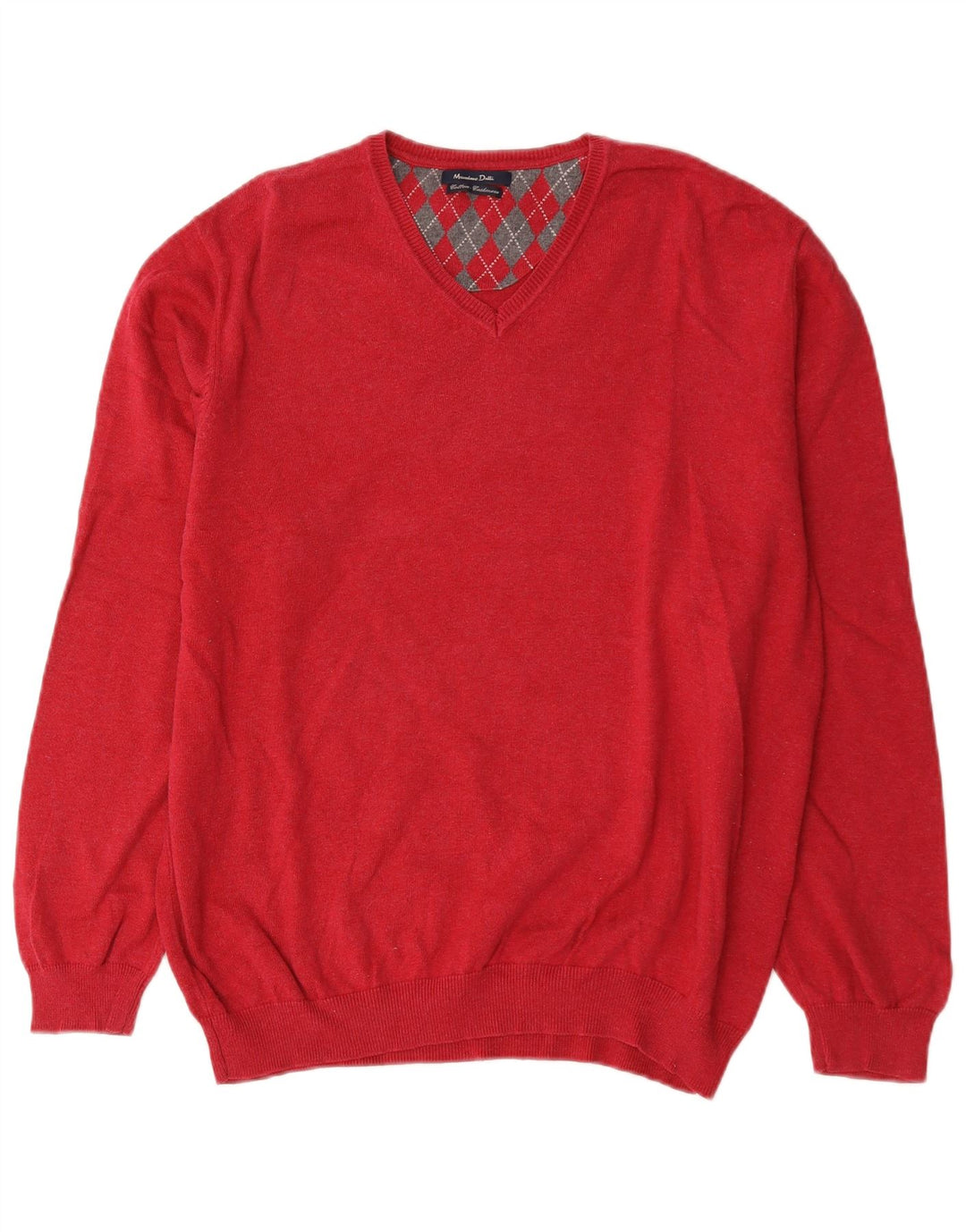 Massimo Dutti Herren-Pullover mit V-Ausschnitt, XL, rote Baumwolle