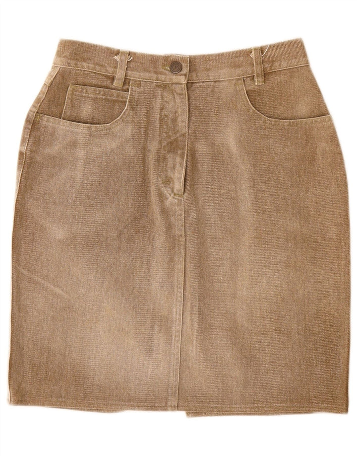 PANCALDI Womens Graphic Denim Skirt W26 Small Brown Cotton