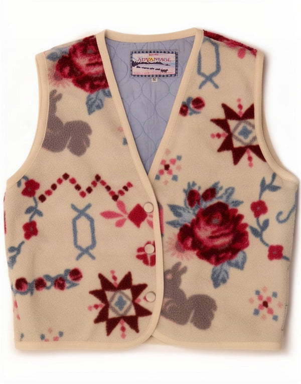Vintage Damen Übergroße Fleeceweste UK 10 Small Beige Floral