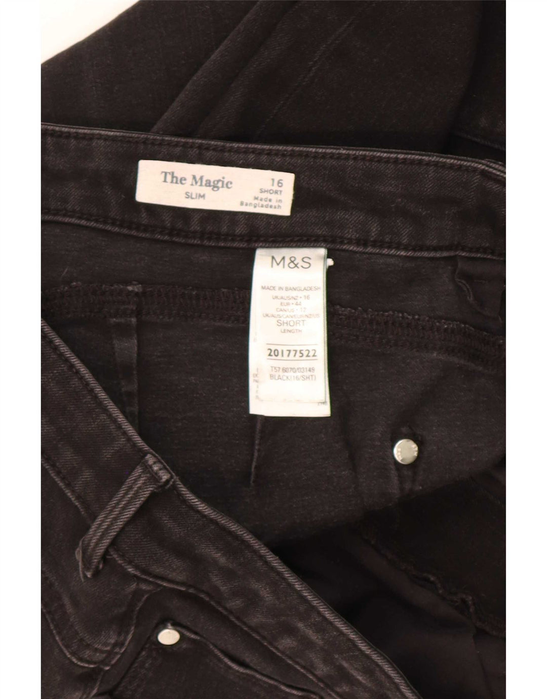Marks & Spencer Damen The Magic Slim Jeans UK 16 Large W30 L27 Schwarz