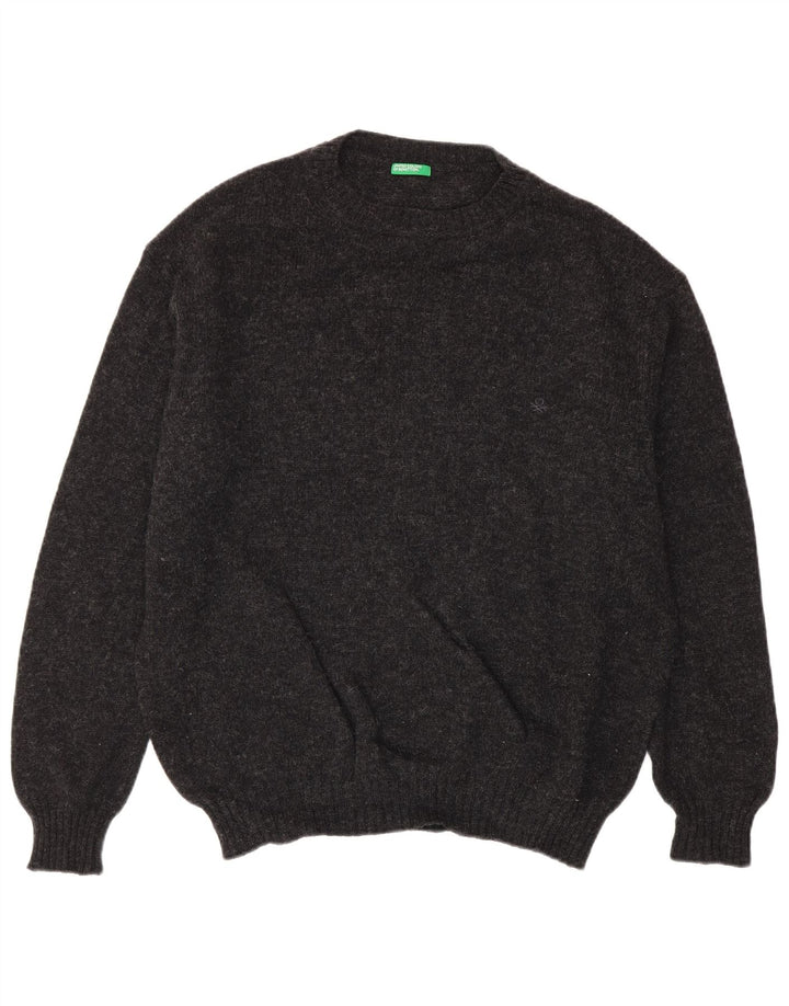 Benetton Herren-Pullover mit Rundhalsausschnitt, XL, Grau meliert