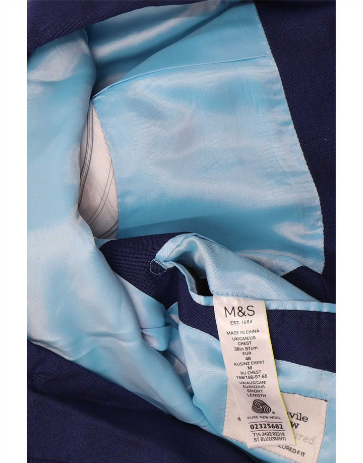 Marks & Spencer Herren-Blazer mit 2 Knöpfen, UK 38, mittelblaue Wolle