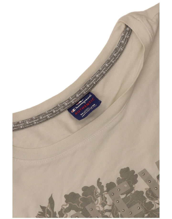 Champion Damen Grafik T-Shirt Top UK 14 Medium Weiß