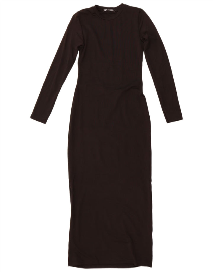 ZARA Damen Langarm-Maxikleid UK 12 Medium Schwarz