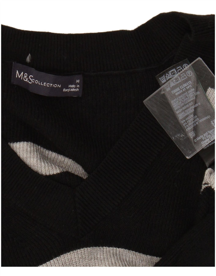 Marks & Spencer Damen-Pullover mit V-Ausschnitt, Gr. 14, mittelschwarz gestreift
