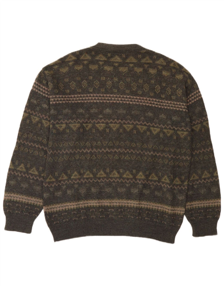 Rodes Herren-Pullover mit Rundhalsausschnitt, mittelgroße Khaki-Fair-Isle-Wolle