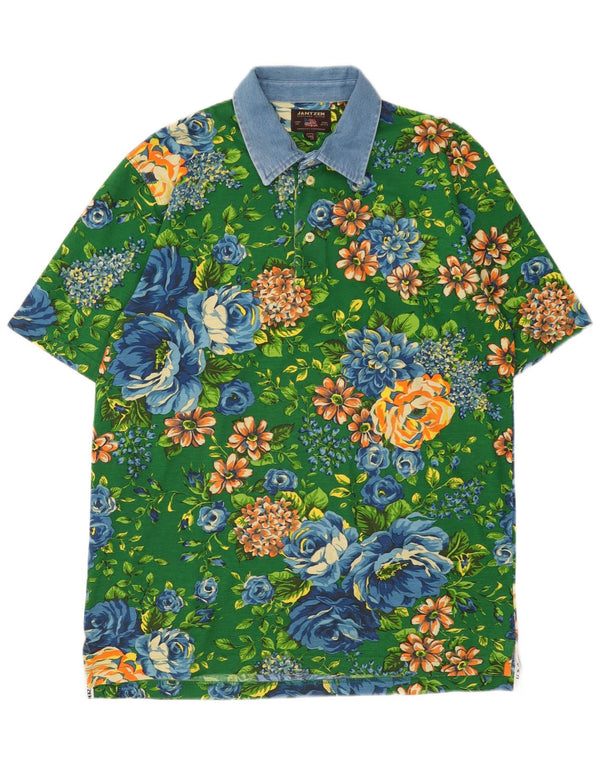 Jantzen Herren Rugby-Poloshirt 2XL grün geblümt Baumwolle