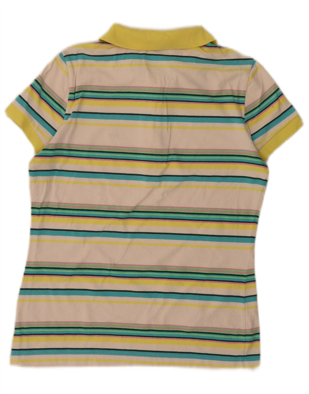 LACOSTE Damen-Poloshirt, Größe 40, mittlere, cremefarbene, gestreifte Baumwolle
