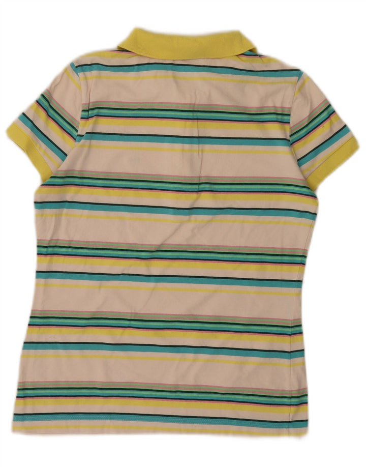 LACOSTE Damen-Poloshirt, Größe 40, mittlere, cremefarbene, gestreifte Baumwolle
