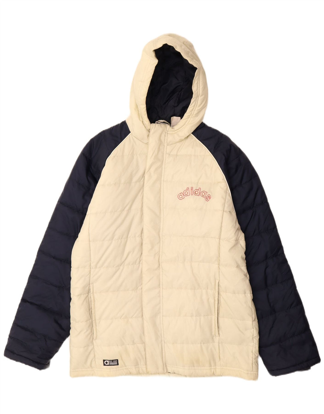 Adidas Jungen wattierte Jacke mit Grafik und Kapuze, 15–16 Jahre, weißes Farbblockdesign