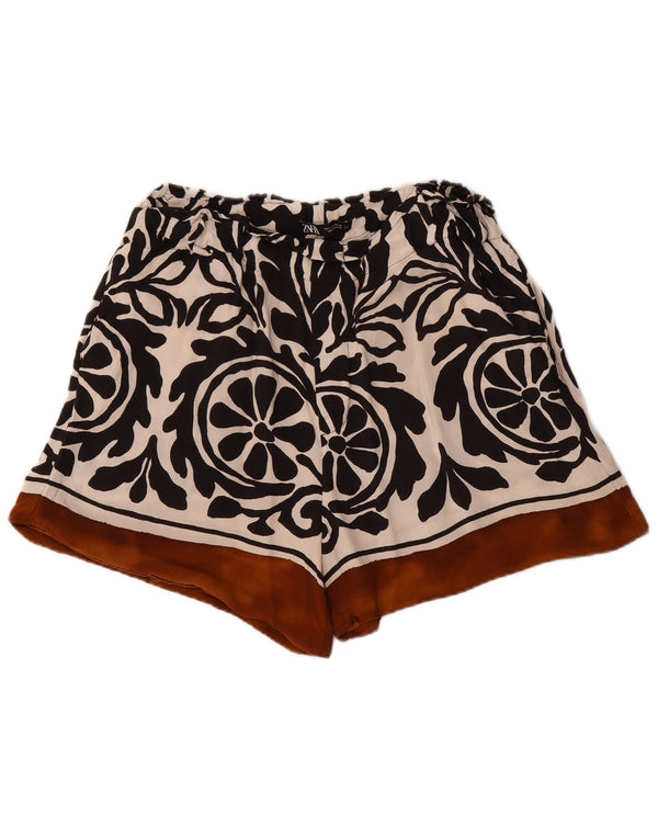 Zara Damen-Shorts mit hoher Taille, lässig, Größe L, W30, schwarze Paisley-Viskose