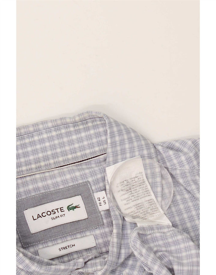 Lacoste Herren-Hemd mit schmaler Passform, Größe 42, große blaue Gingham-Baumwolle