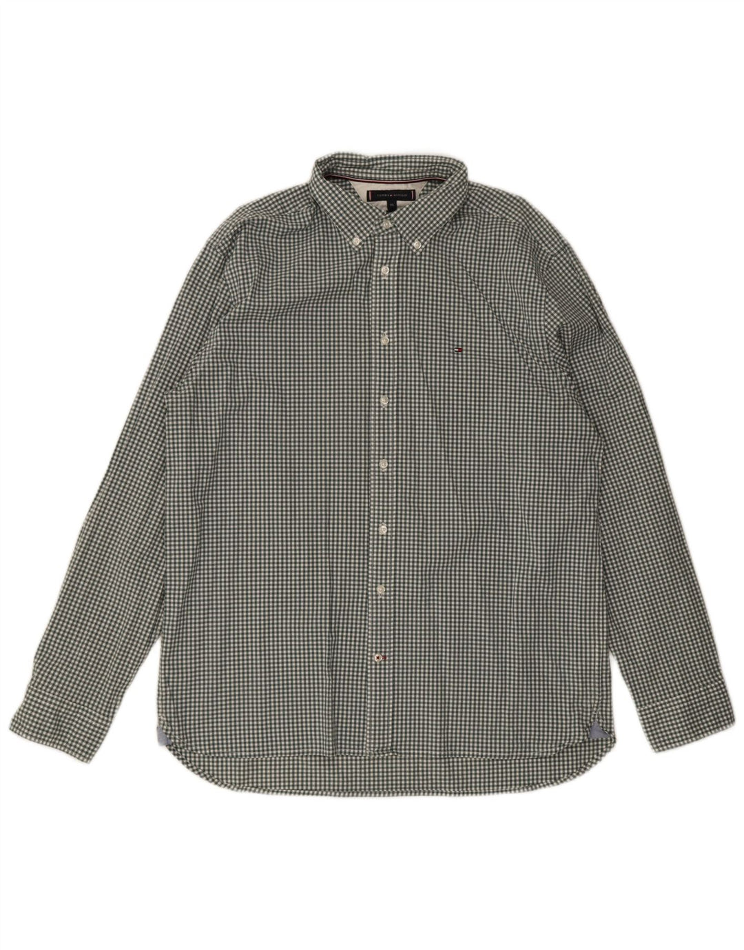 Tommy Hilfiger Herren-Hemd mit normaler Passform, 2XL, grüne Gingham-Baumwolle