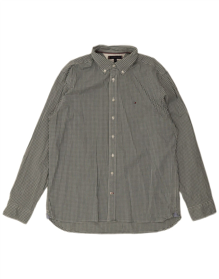 Tommy Hilfiger Herren-Hemd mit normaler Passform, 2XL, grüne Gingham-Baumwolle