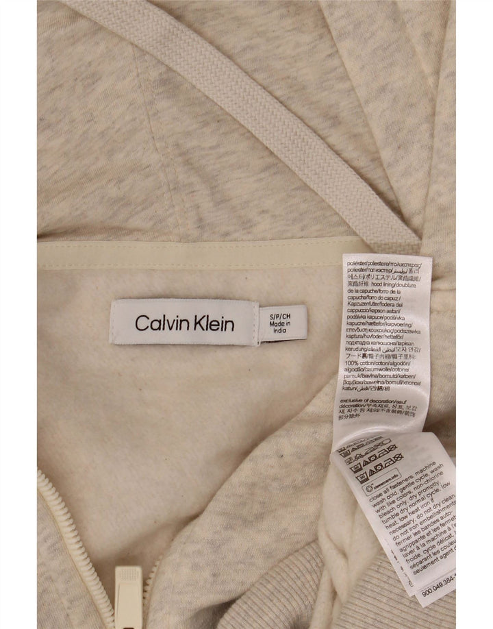 CALVIN KLEIN Damen Crop Zip Hoodie Pullover UK 10 Small Off White Flecked