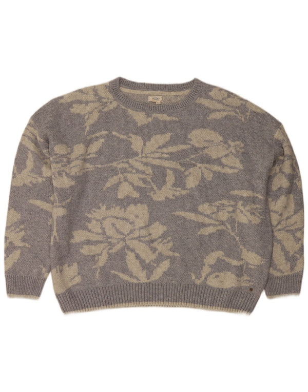 Fat Face Womens Crew Neck Jumper Sweater UK 22 3XL Grey Floral Cotton