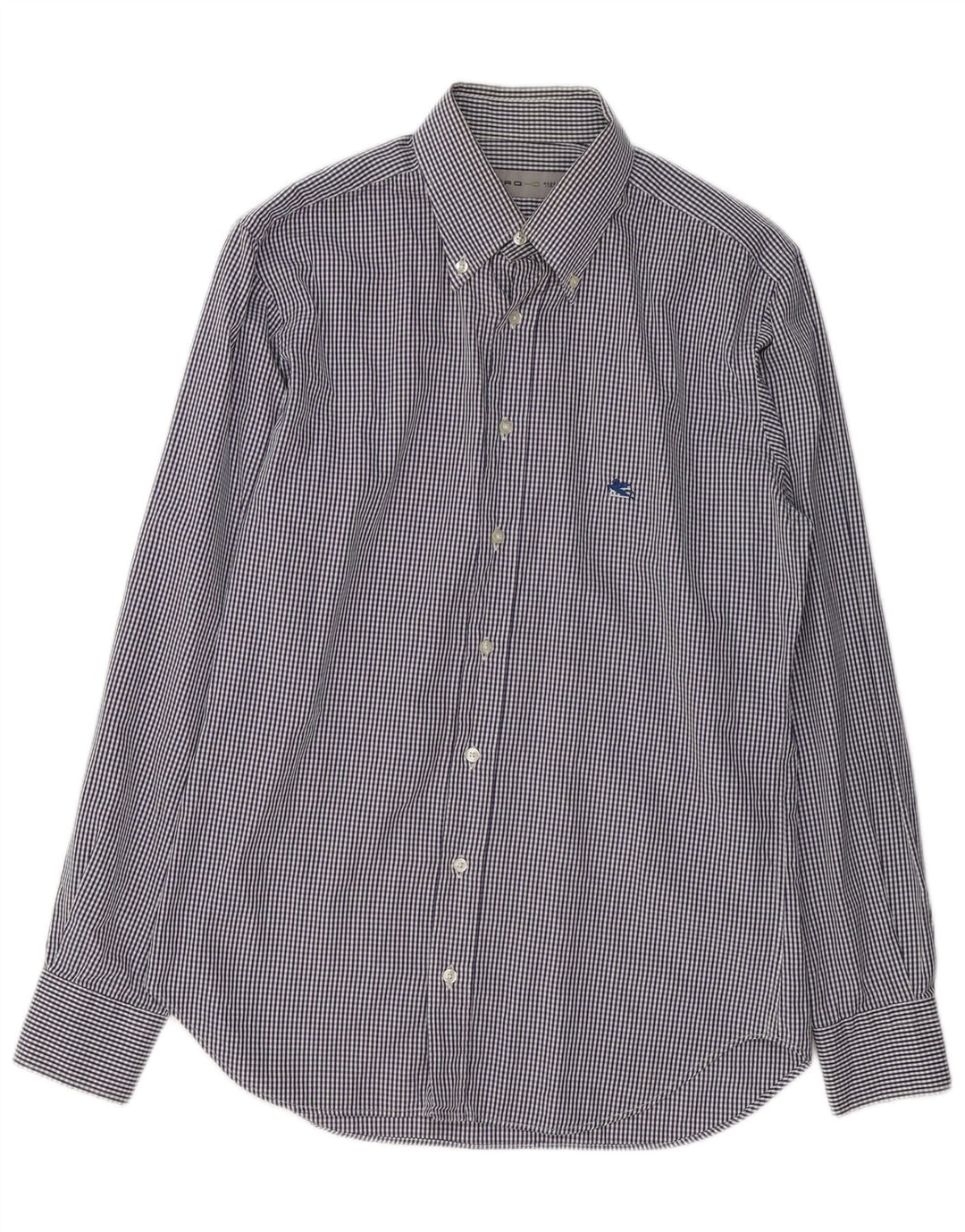 ETRO Herrenhemd aus mittelblauer Gingham-Baumwolle in Marineblau