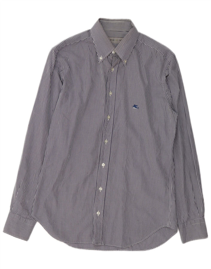 ETRO Herrenhemd aus mittelblauer Gingham-Baumwolle in Marineblau