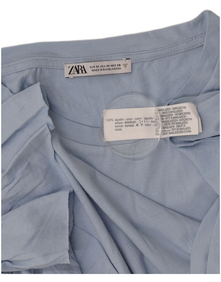 Zara Damen Blusentop UK 14 Mittelblaue Baumwolle