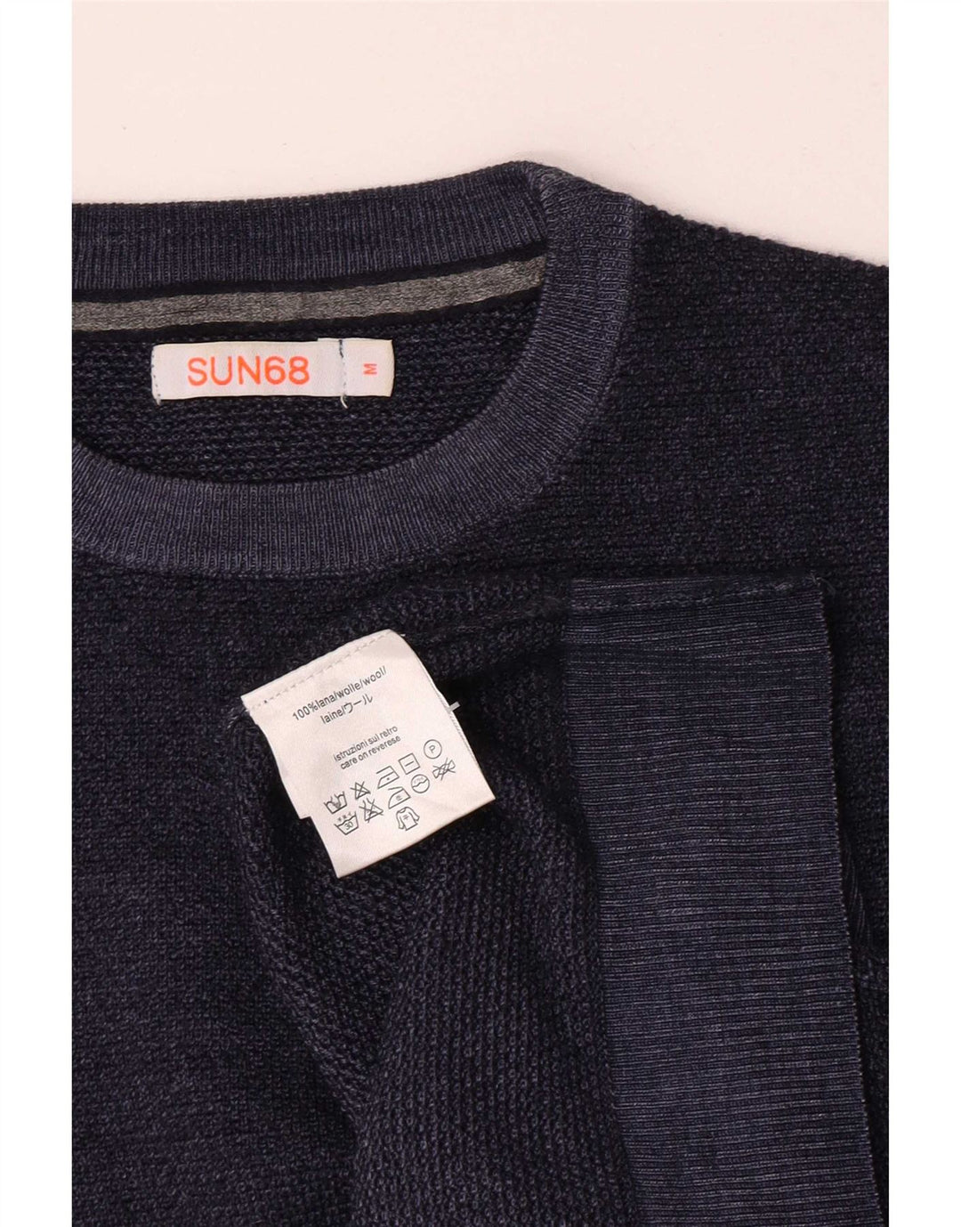 Sun68 Herren-Pullover mit Rundhalsausschnitt, mittlere marineblaue Wolle