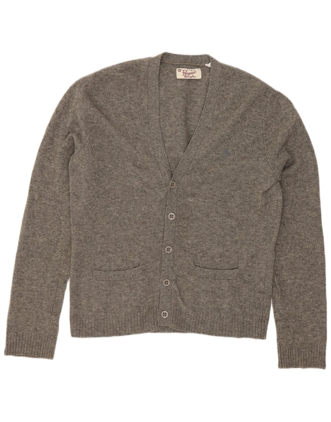 Penguin Herren-Strickjacke aus mittelgrauer Lammwolle
