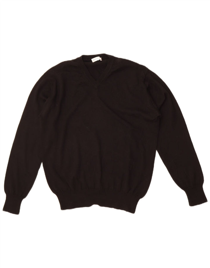 Cerruti 1881 Herren-Pullover mit V-Ausschnitt IT 48 Mittelschwarze Merinowolle