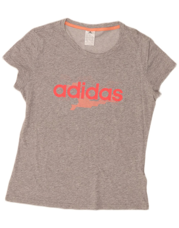 Adidas Damen Graphic T-Shirt Top UK 12/14 Mittelgrau gefleckte Baumwolle