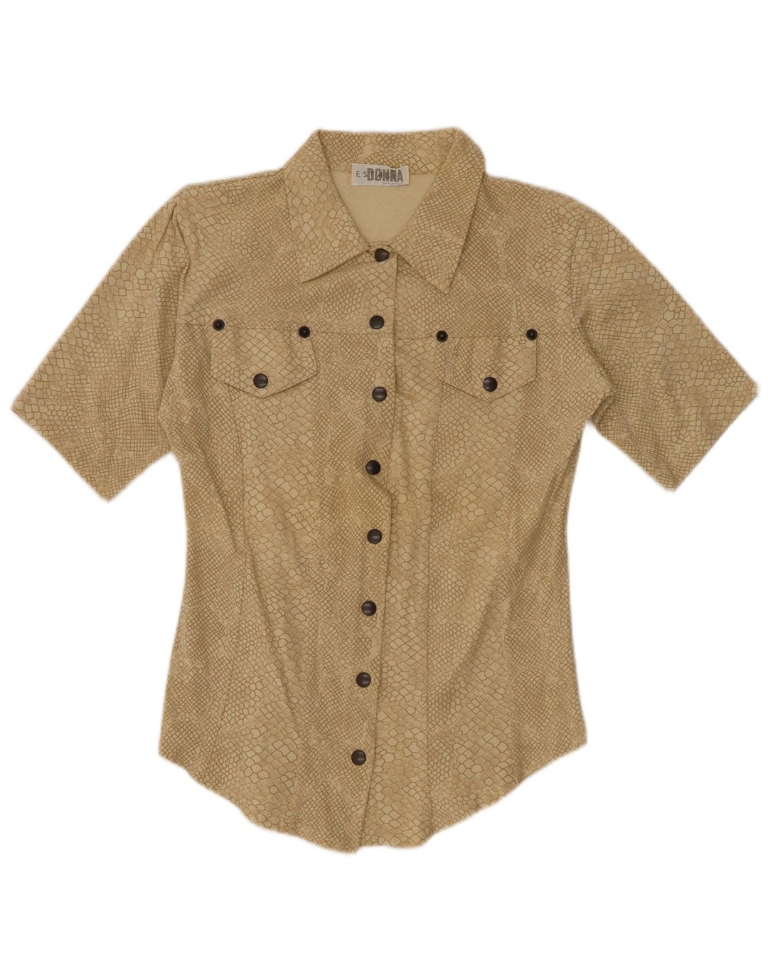 VINTAGE Damen Hemd mit abstraktem Muster UK 12 Medium Beige Animal Print