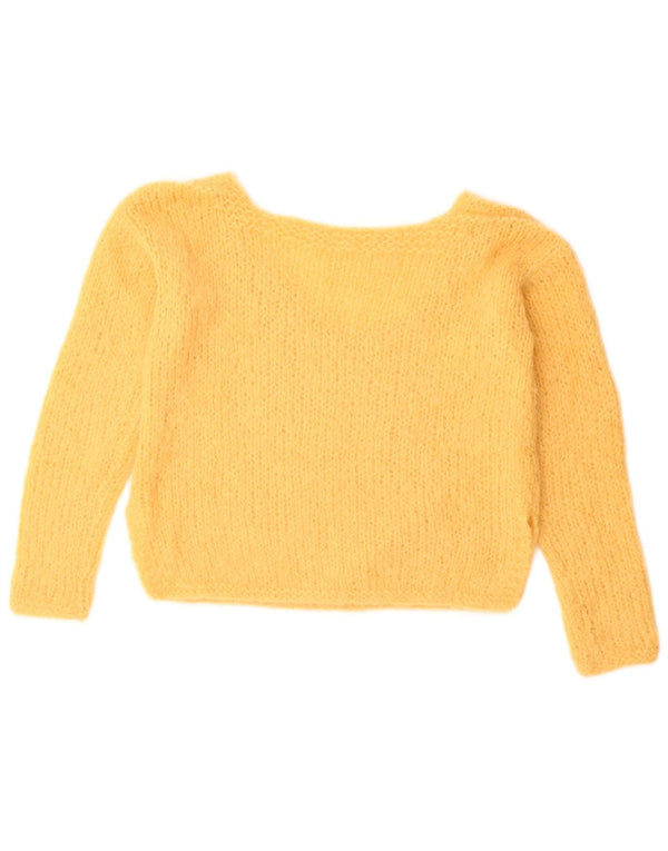 Vintage Damen Crop V-Ausschnitt Pullover Pullover UK 14 Mittelgelb