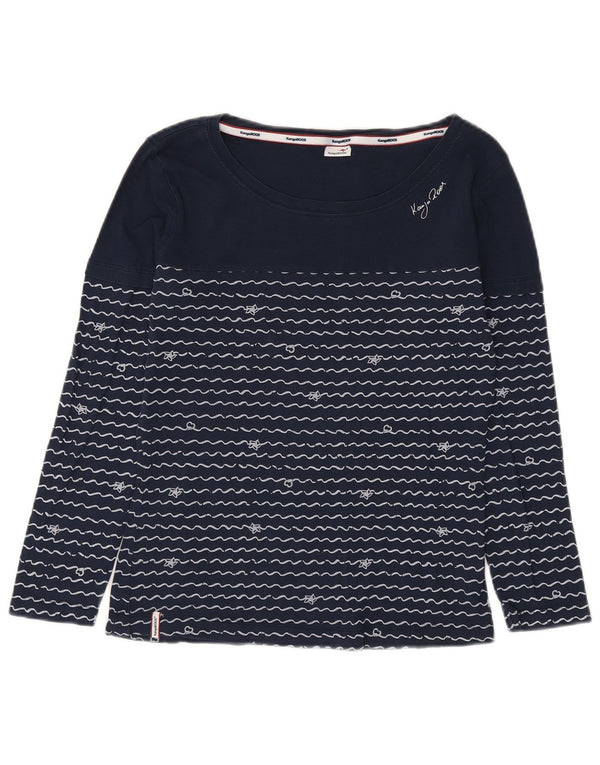 Kangaroos Damen Top Langarm UK 14/16 Large Marineblau gestreift Baumwolle