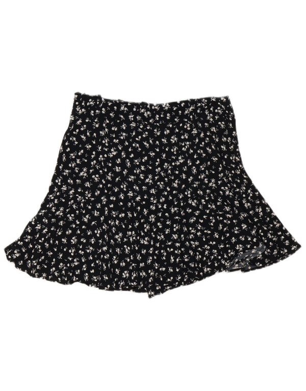 Zara Damen Minirock Medium W28 Schwarz geblümte Viskose