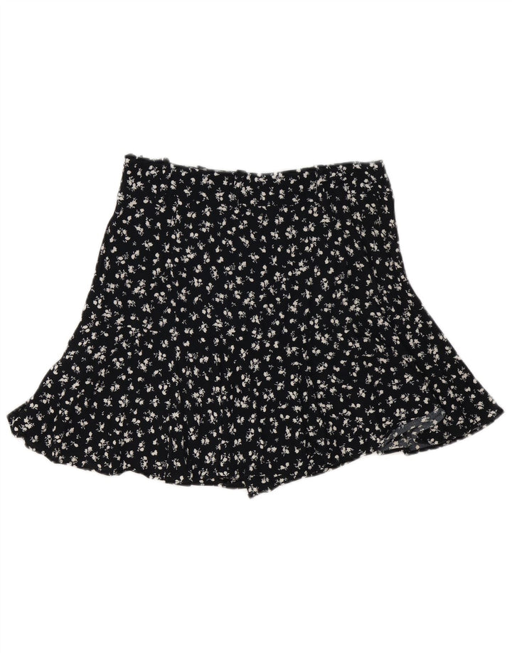 Zara Damen Minirock Medium W28 Schwarz geblümte Viskose