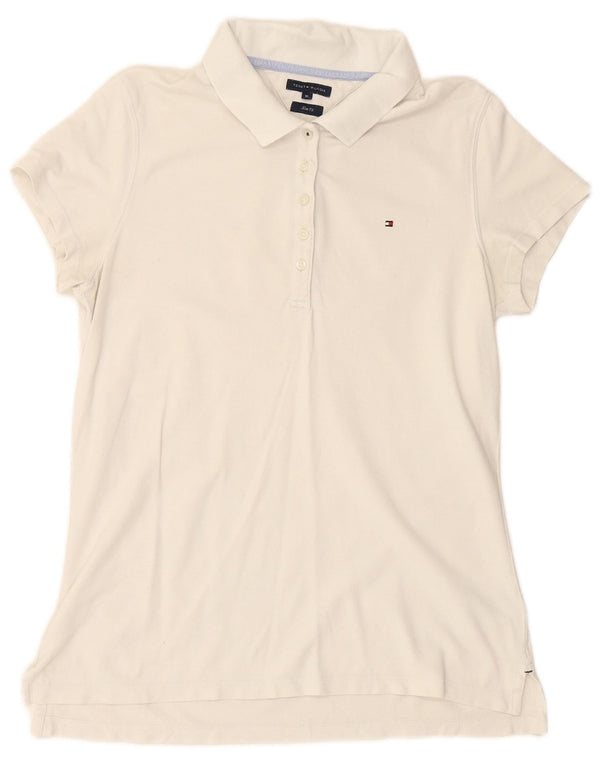 TOMMY HILFIGER Damen Slim Poloshirt UK 18 XL Weiße Baumwolle