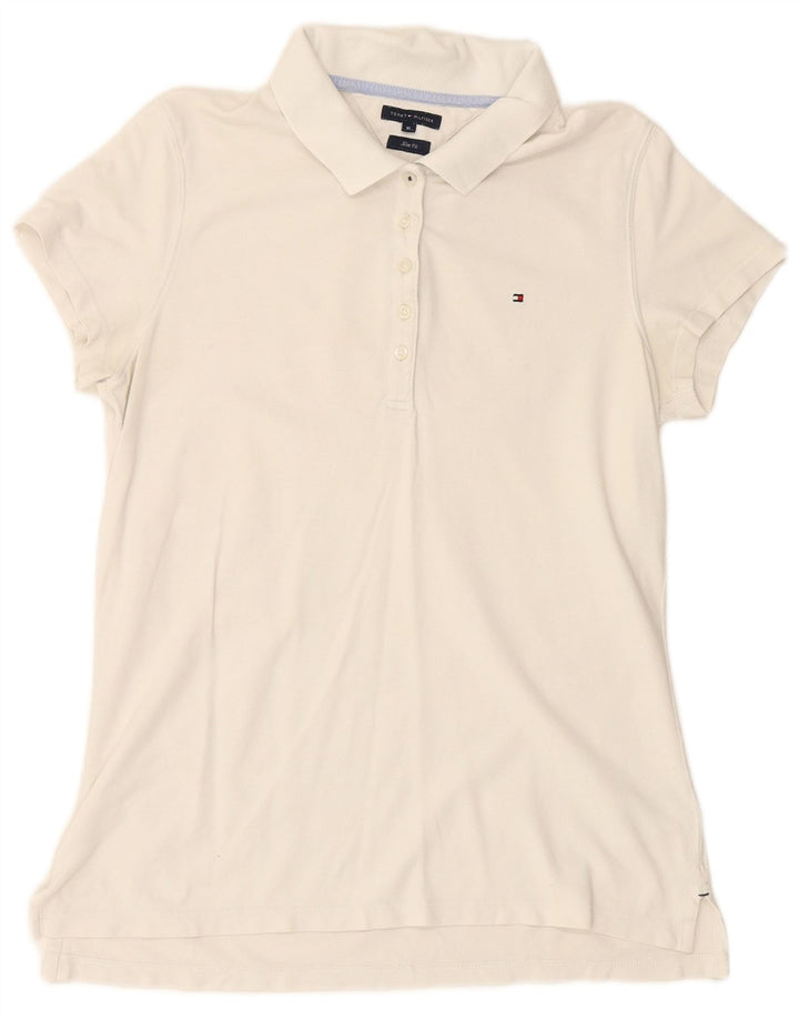 TOMMY HILFIGER Damen Slim Poloshirt UK 18 XL Weiße Baumwolle