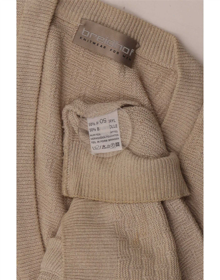 Breidhof Mens Sleeveless Cardigan Sweater IT 50 Medium Beige Polyacrylic