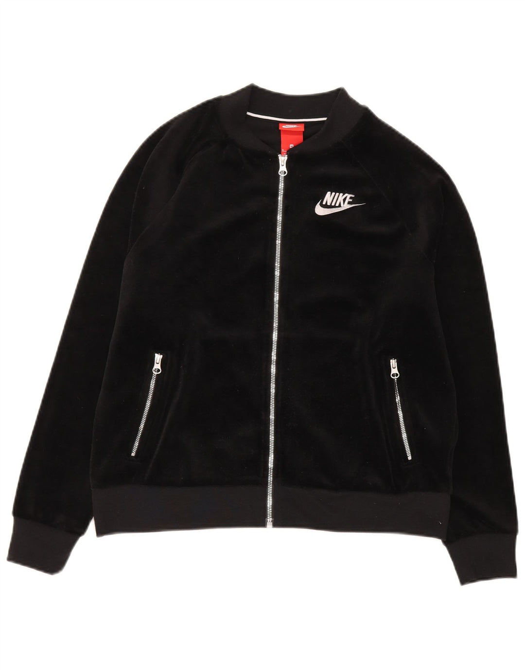 Nike Damen Velours-Trainingsanzug-Oberteiljacke UK 14 Mittelschwarzes Polyester