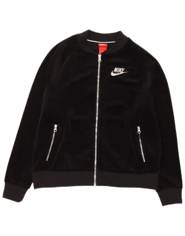 Nike Damen Velours-Trainingsanzug-Oberteiljacke UK 14 Mittelschwarzes Polyester