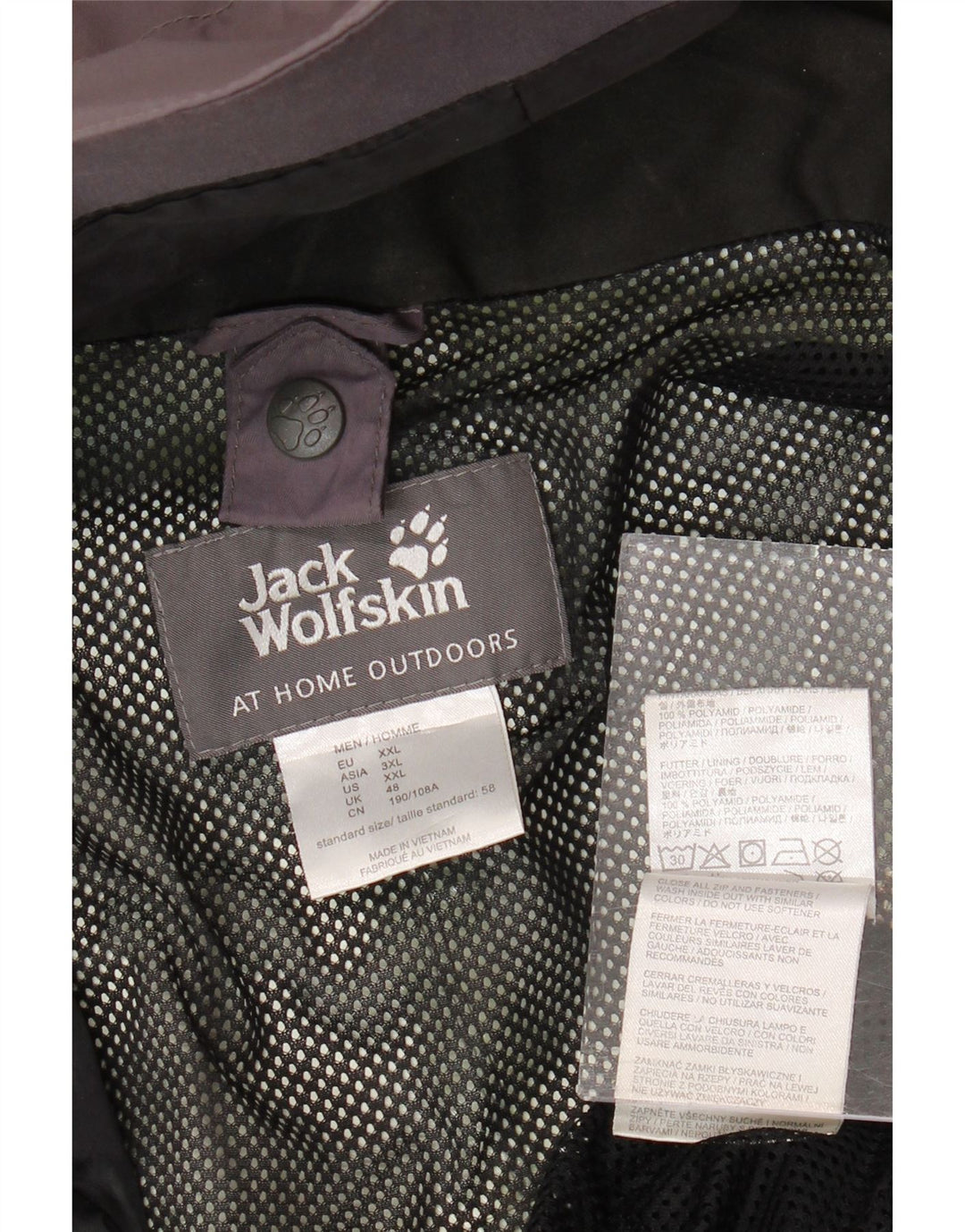 JACK WOLFSKIN Herren-Regenjacke mit Kapuze, UK 48 2XL, graues Colourblock-Polyamid