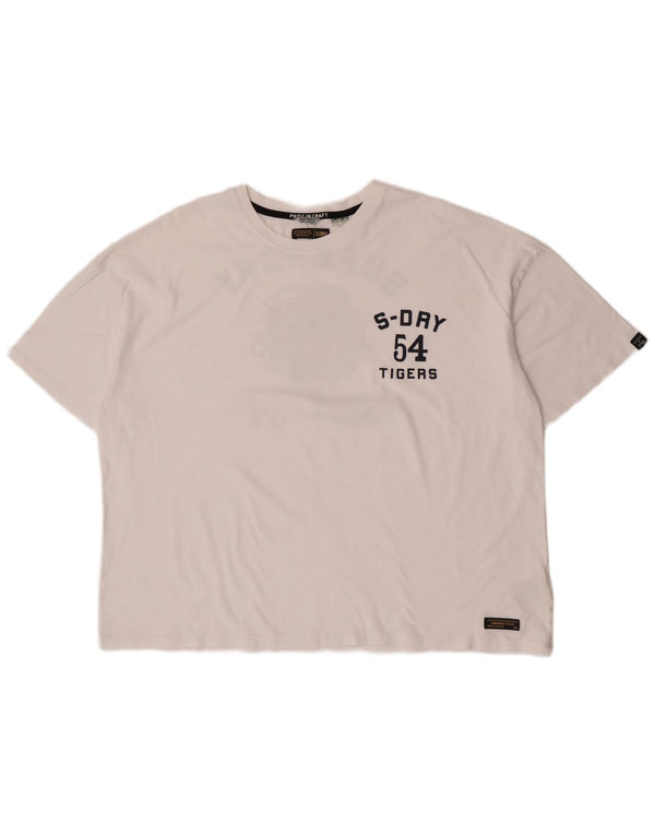 Superdry Damen Crop Oversize Graphic T-Shirt Top UK 16 Large Weiße Baumwolle