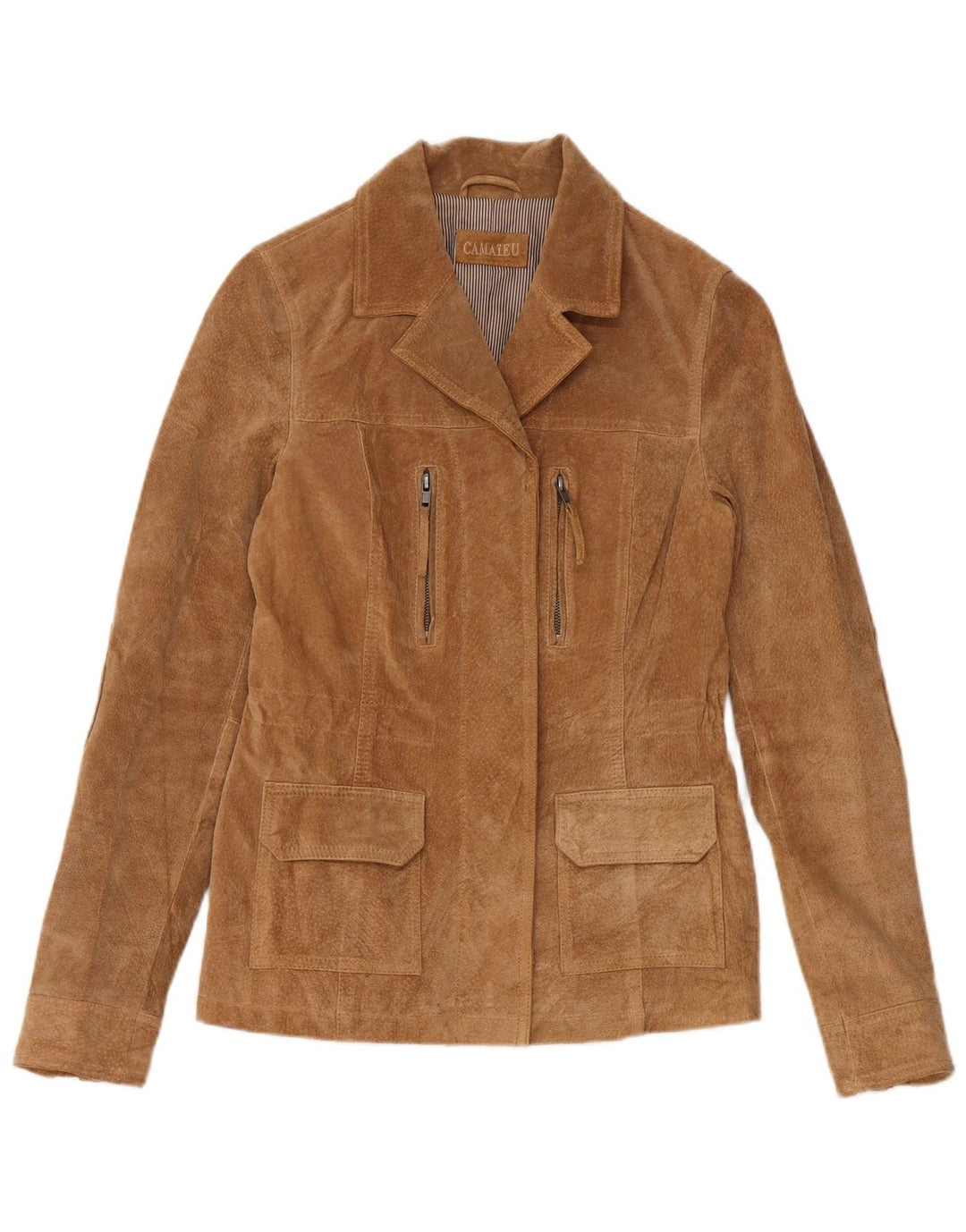 CAMAIEU Damen Wildlederjacke UK 8 Small Beige Leder