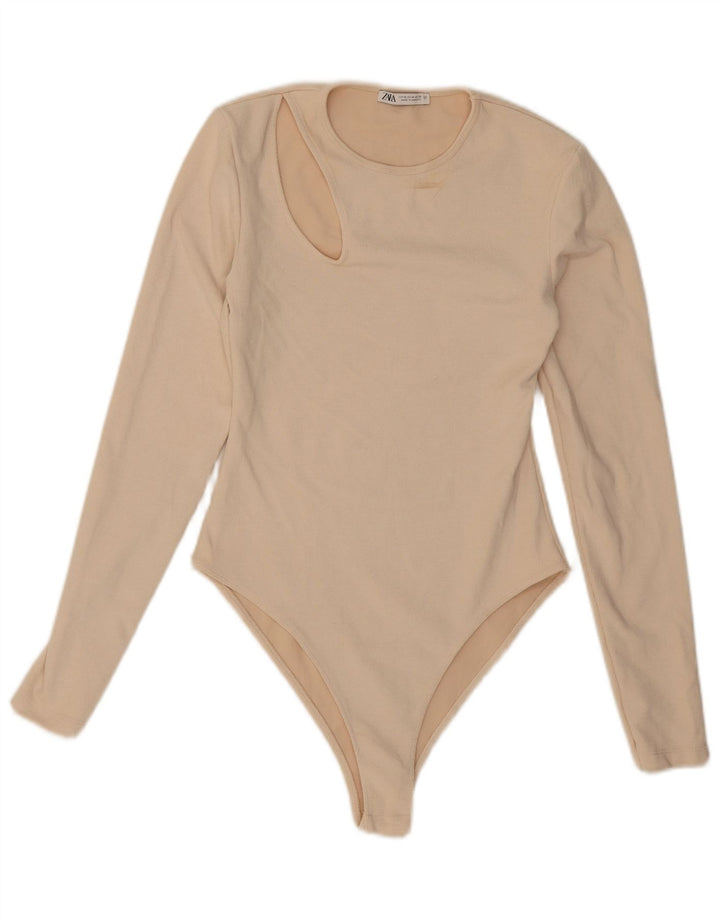 Zara Damen Langarm-Body UK 12 Mittelbeige