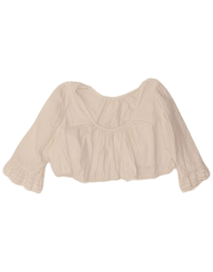 Vintage Damen 3/4 Ärmel Crop Top UK 12 Mittelweiß