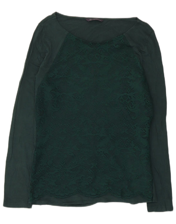 Marks & Spencer Damen Top Langarm UK 12 Mittelgrüne Paisley-Viskose