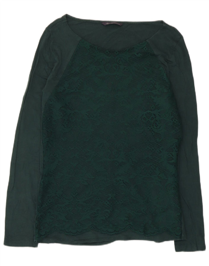 Marks & Spencer Damen Top Langarm UK 12 Mittelgrüne Paisley-Viskose